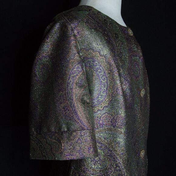 ETRO Women's Purple Green Metallic Paisley Short Sleeve Jacket Blazer Size 44